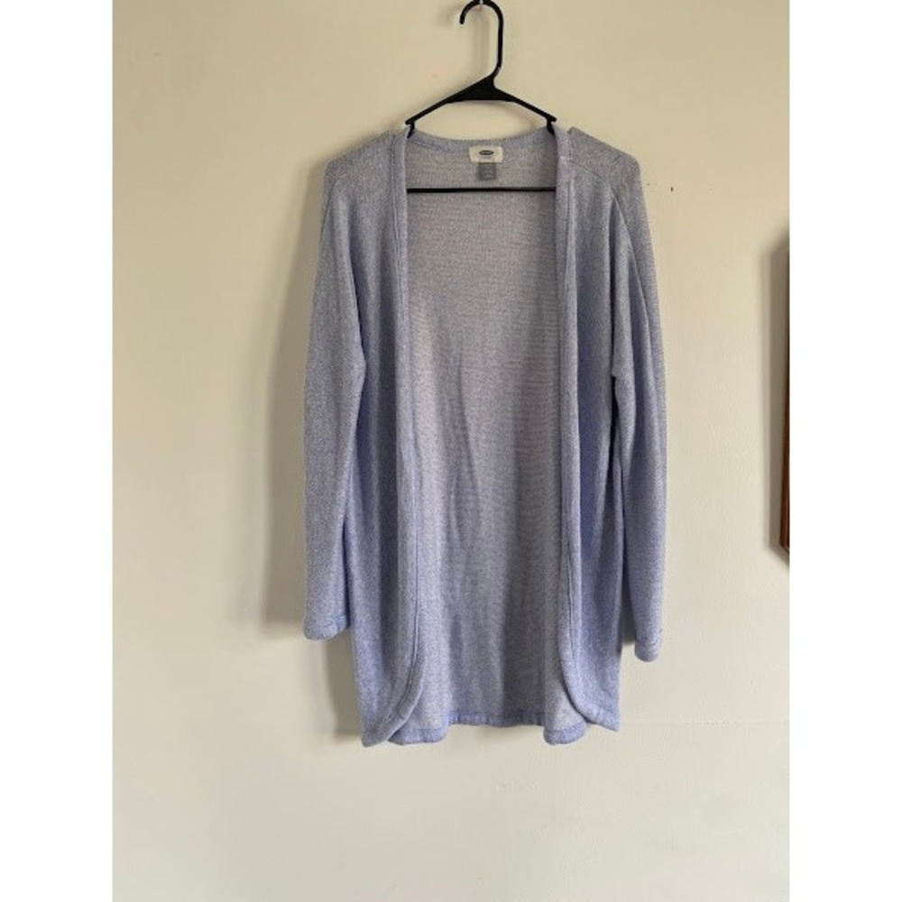 Old Navy Womens XL Blue Marled Open Front Longline Cardigan Sweater Knit (stain)